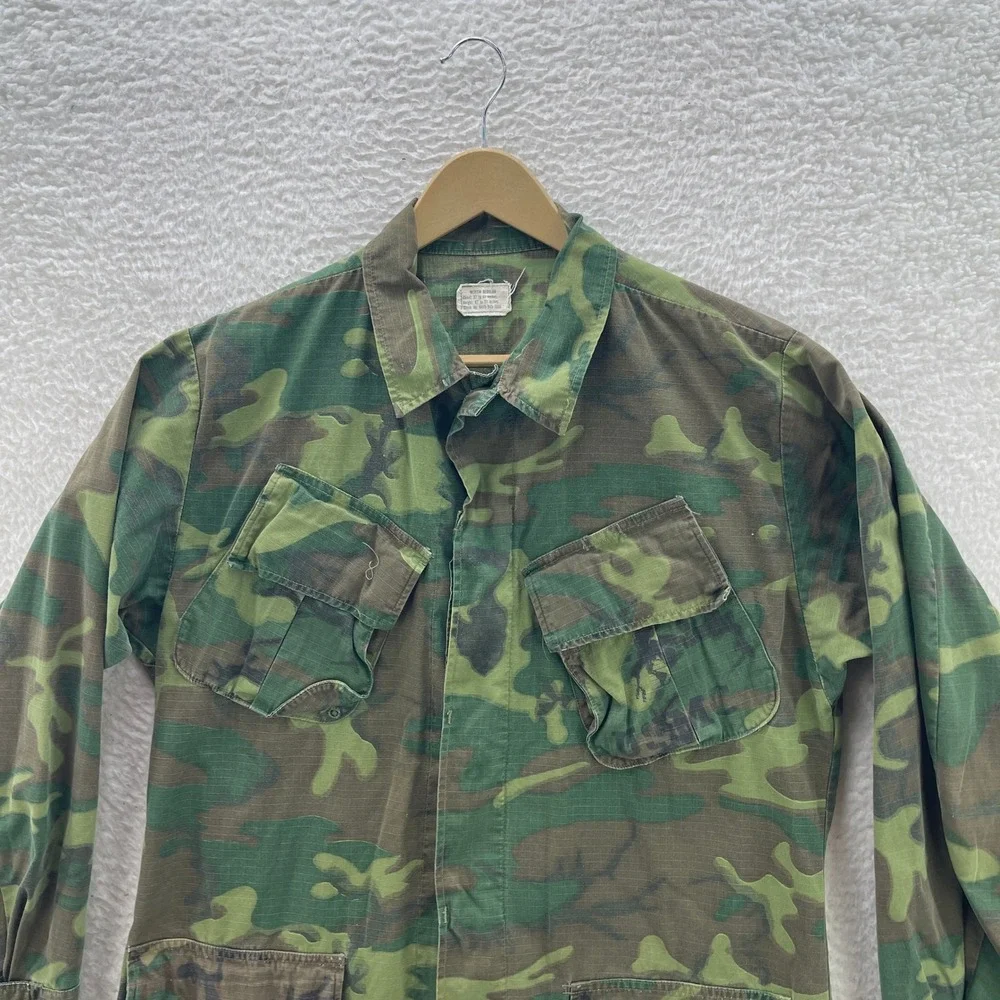 Vintage Jungle Jacket Medium Reg ERDL Camo 1970 Vietnam Slant Pocket Ripstop